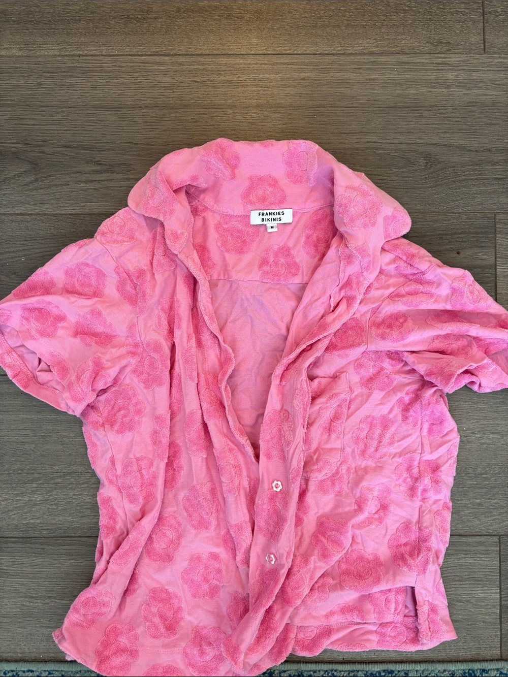 Frankie's Bikinis Pink Floral Short-Sleeve Swim Coverup